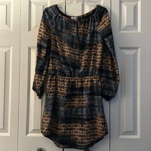Blue and peach geometric tunic dress